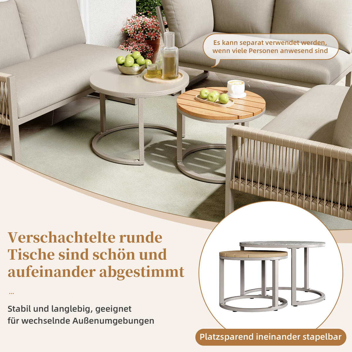 LOUNGESET 6-7 Personen Beige Eck Mit Verstellbaren Füßen - Beige, Metall - FLIEKS