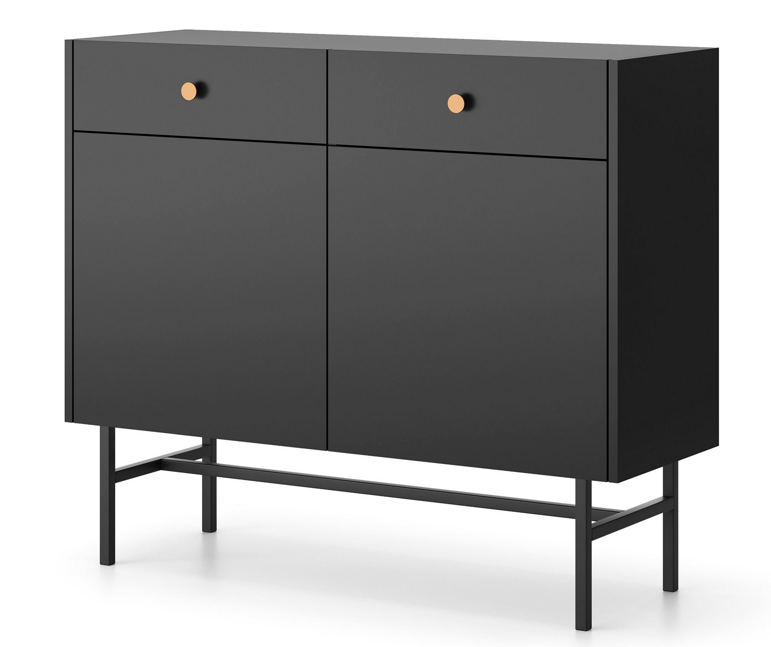 SIDEBOARD Dinley 2T 2S Schwarz 104,4/89,4/39 cm – mit schwarzen Beinen im minimalistischen Design - Schwarz, Holzwerkstoff/Metall (104.4/89.4/39cm) - AX Living