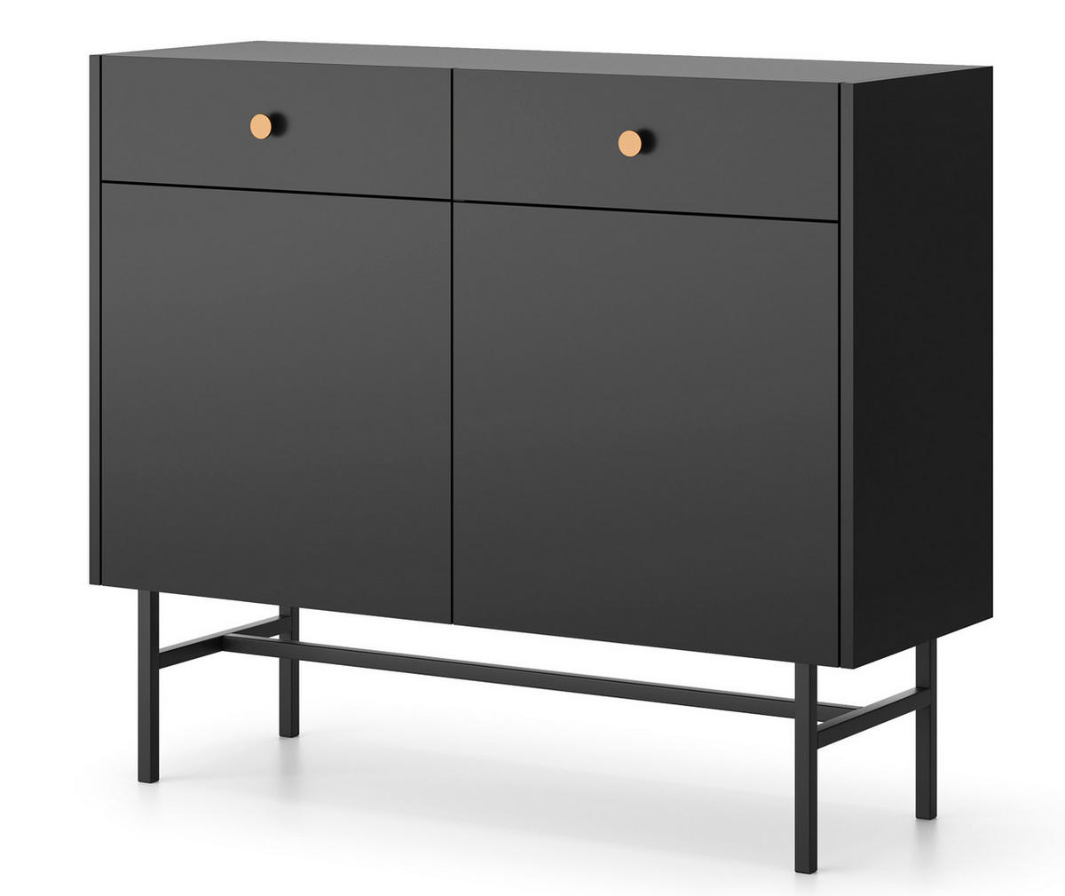 SIDEBOARD Dinley 2T 2S Schwarz 104,4/89,4/39 cm – mit schwarzen Beinen im minimalistischen Design - Schwarz, Holzwerkstoff/Metall (104.4/89.4/39cm) - AX Living