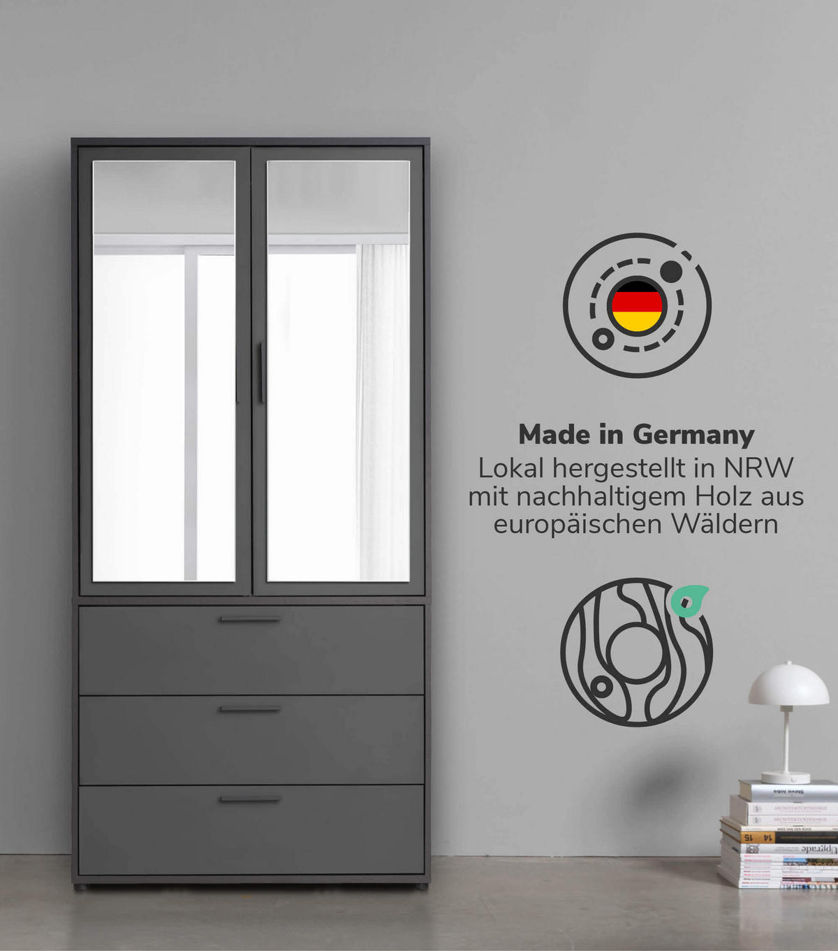 KLEIDERSCHRANK mit Spiegel Der Grenzenlose - Anthrazit, Holzwerkstoff (90/187/58cm) - Mokebo