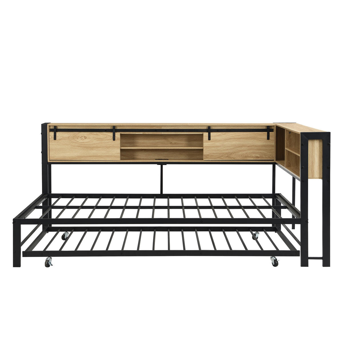 AUSZIEHBETT 120/200/90/190 cm, DE-41728, in Schwarz/Natur - Schwarz, Metall (120/200cm) - ComfortXL