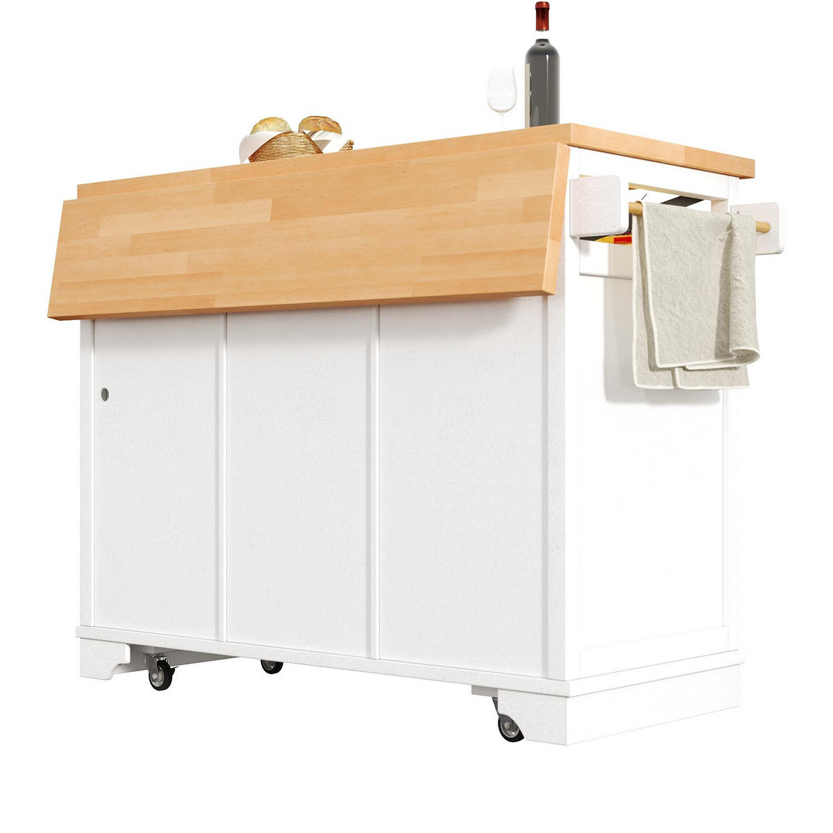 KÜCHENINSEL 120/43/98 cm aus MDF mit klappbarer Arbeitsplatte und App-LED Weiß - Weiß, Holzwerkstoff (120/98/43cm) - Modenvie