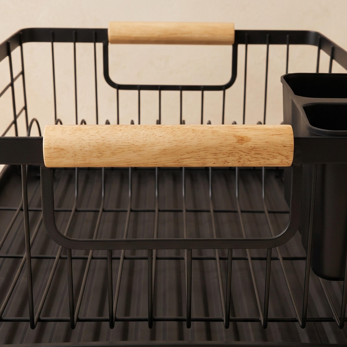 GESCHIRRABTROPFER mit Besteckbehälter 43/32/15 cm - Schwarz, Metall (32/15/43cm) - BOXIMO