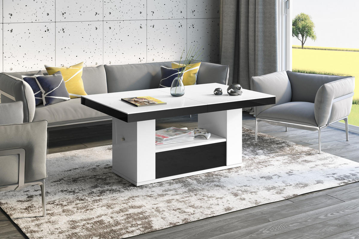 COUCHTISCH rechteckig Weiß Hochglanz - Schwarz Hochglanz 120/75/54 cm - Schwarz Hochglanz/Weiß Hochglanz, Holzwerkstoff (75/120/54cm) - designimpex