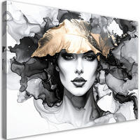 LEINWANDBILD Frau und Blätter auf dem Kopf 90x60cm - Grau, Textil (90/60cm) - Feeby