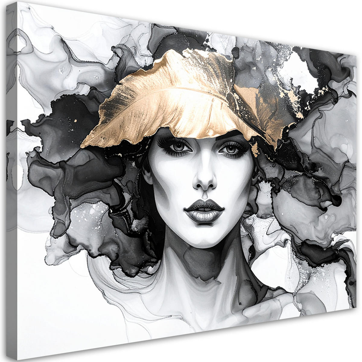 LEINWANDBILD Frau und Blätter auf dem Kopf 90x60cm - Grau, Textil (90/60cm) - Feeby