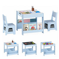 KINDERTISCH mit Stuhl blau(3-tlg) - Blau, Holzwerkstoff (62/56.5/62cm) - COSTWAY