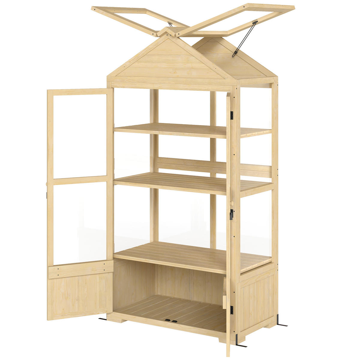 GEWÄCHSHAUS DE-05704 Mit Regal, Dachfenster, verriegelbarer Tür Holz/Natur - Naturfarben, Holz/Kunststoff (56.5/178/100cm) - ComfortXL