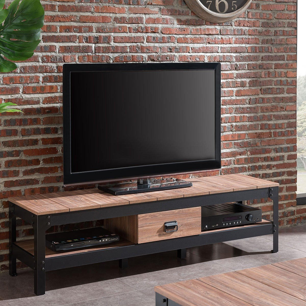TV-MÖBEL Farbe Alt-Eiche mit 2 Ablagen und 1 Schublade - 151/38.5/40 cm - Nussbaumfarben, Holzwerkstoff (38.5/40/150.9cm) - Calicosy
