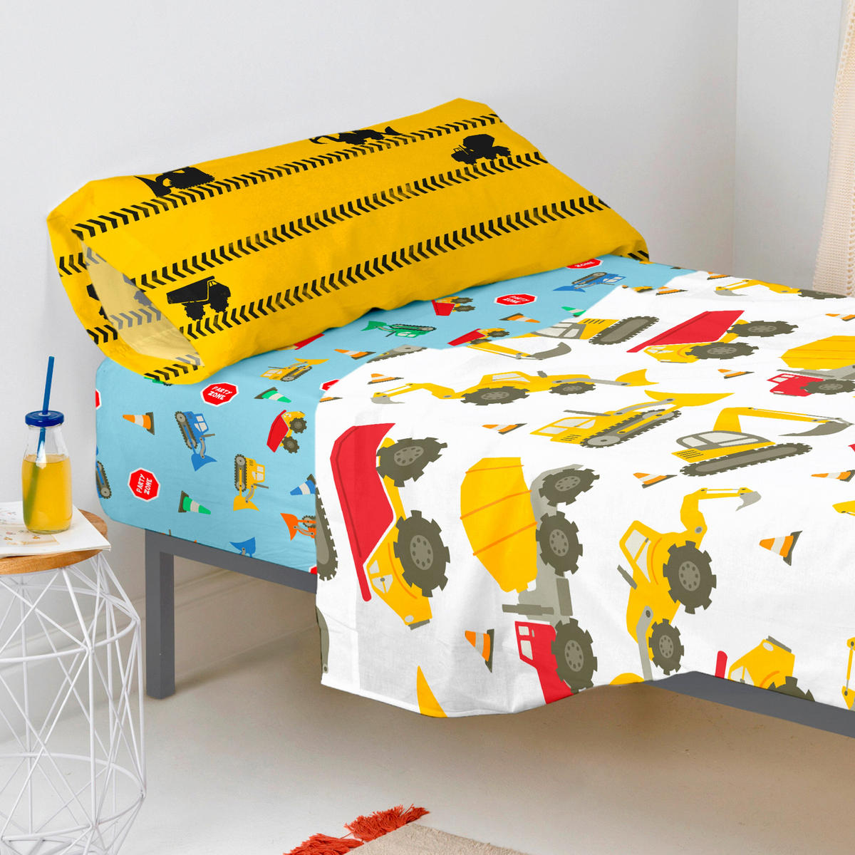 SPANNBETTTUCH machinery 105x200x32 cm mehrfarbig - Multicolor, Textil (105/200cm) - Happy Friday