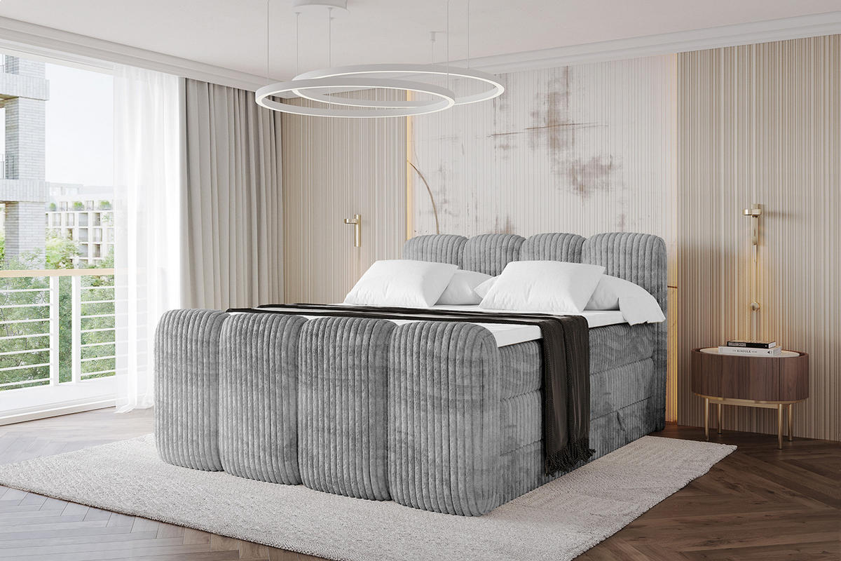 BOXBETT mit Matratze H3|H4 und Lattenrost - NINA-Z KING - 140x200 cm - Hellgrau - Hellgrau, Holzwerkstoff (140/200cm)
