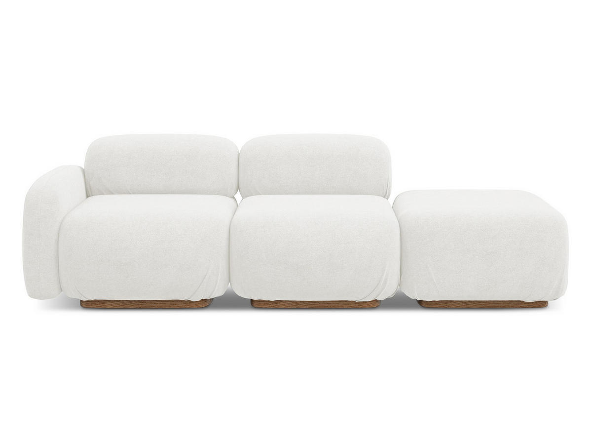 3-SITZER SOFA Rechts Bouclé Stoff Weiß - Weiß/Braun, Holz/Textil (258/73/95cm) - Makamii