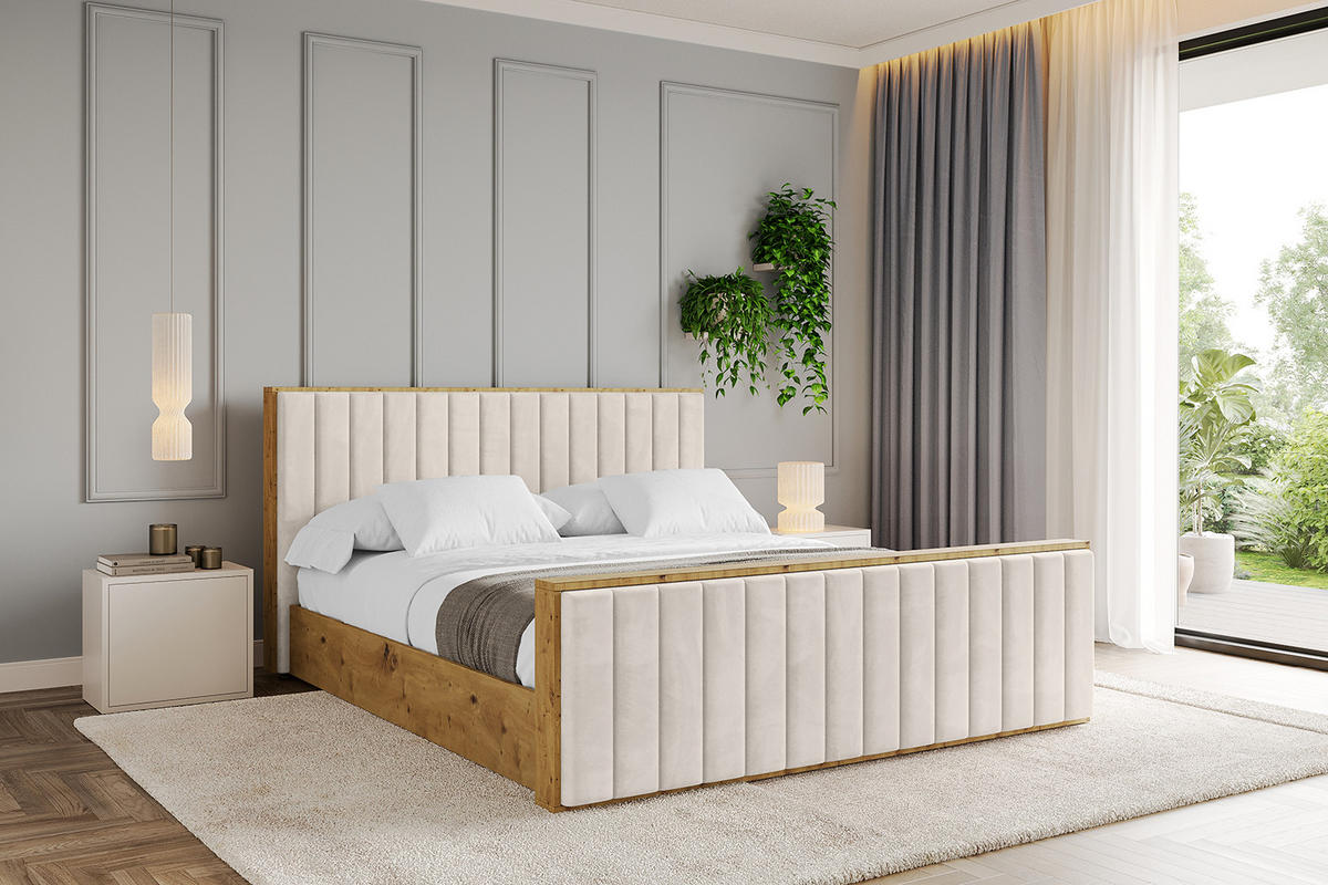 POLSTERBETT mit Bettkasten, Fußteil und Lattenrost, Boxbett ohne Matratze - ENZO4-Z 200x200 Beige - Beige, Holzwerkstoff/Textil (200/200cm) - ALTDECOR
