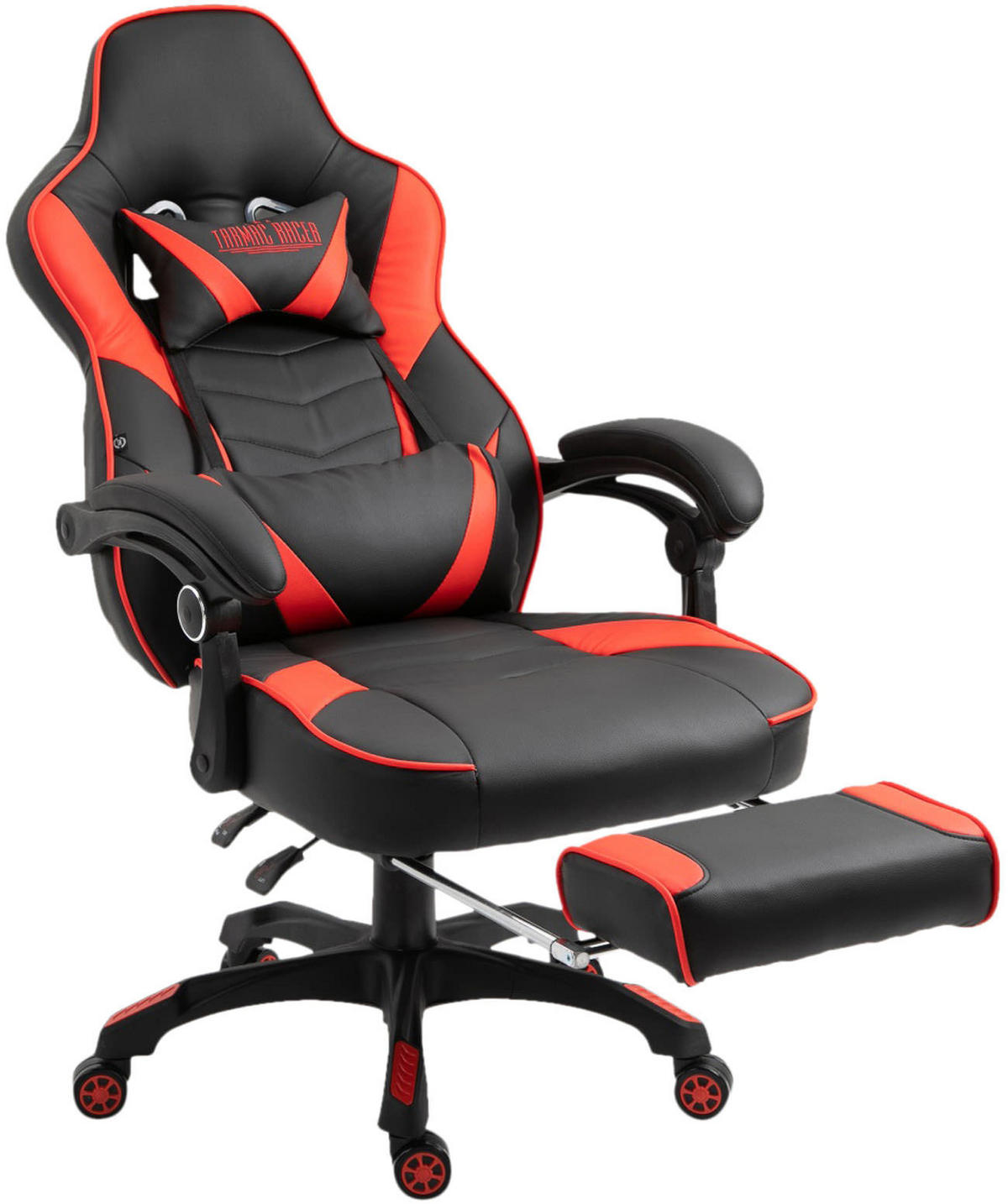 CHEFSESSEL Lederlook schwarz/rot - Rot/Schwarz, Kunststoff/Textil (67/120/69cm) - CLP