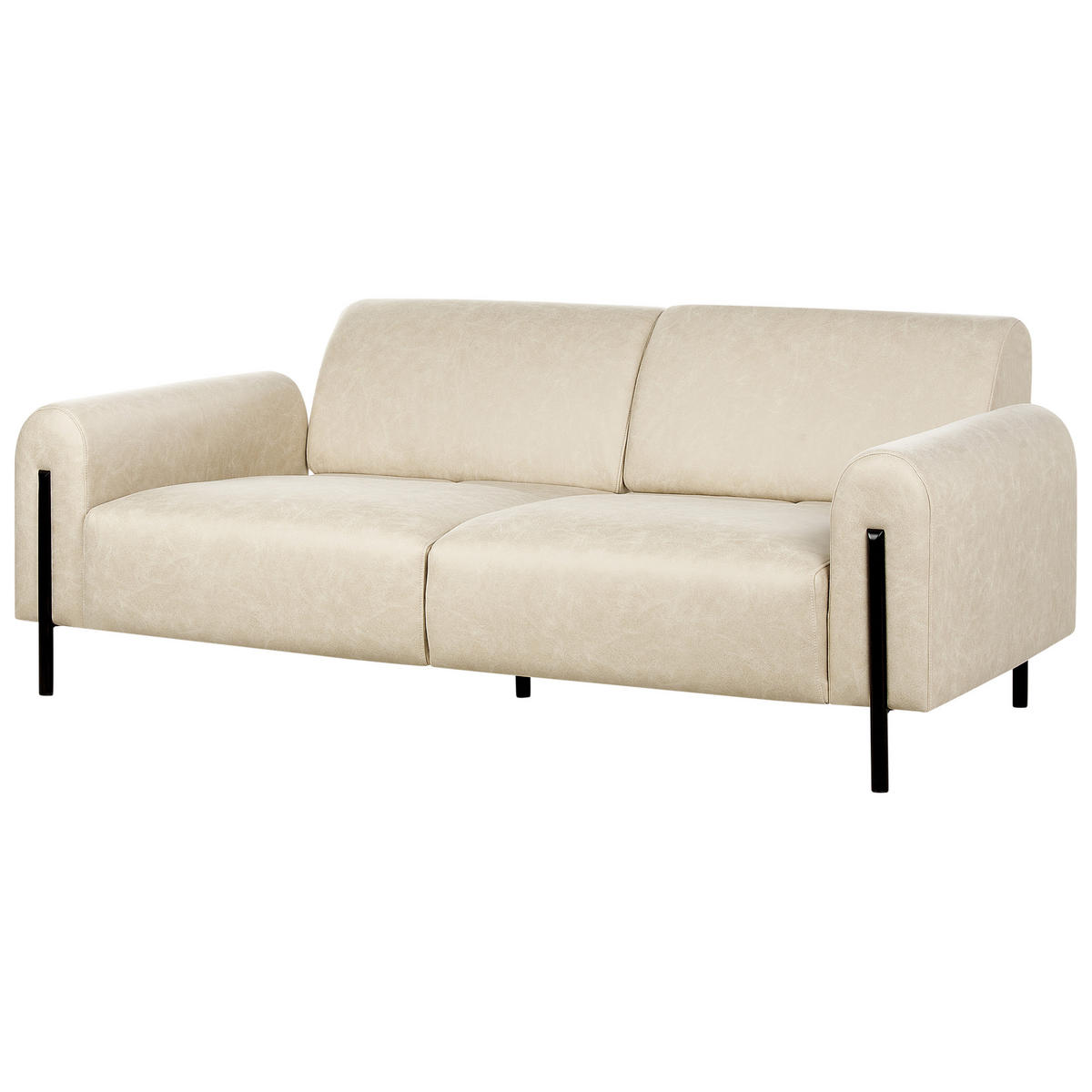 3-SITZER-SOFA Lederoptik beige Askim - Beige/Schwarz, Textil (207/87/89cm) - Beliani