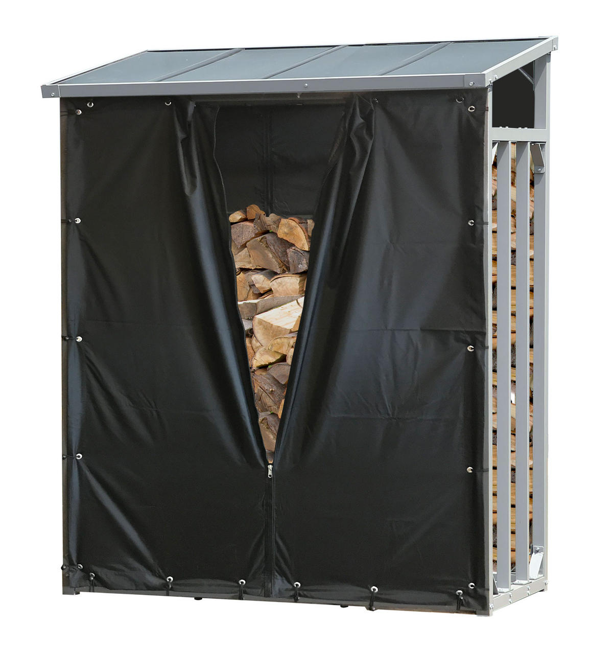 KAMINHOLZREGAL Außen 2 Stück 130x70x185 cm Aluminium Grau mit Wetterschutz 3,2 m³ / 5 SRM - Schwarz/Grau, Metall (130/185/70cm) - QUICK STAR