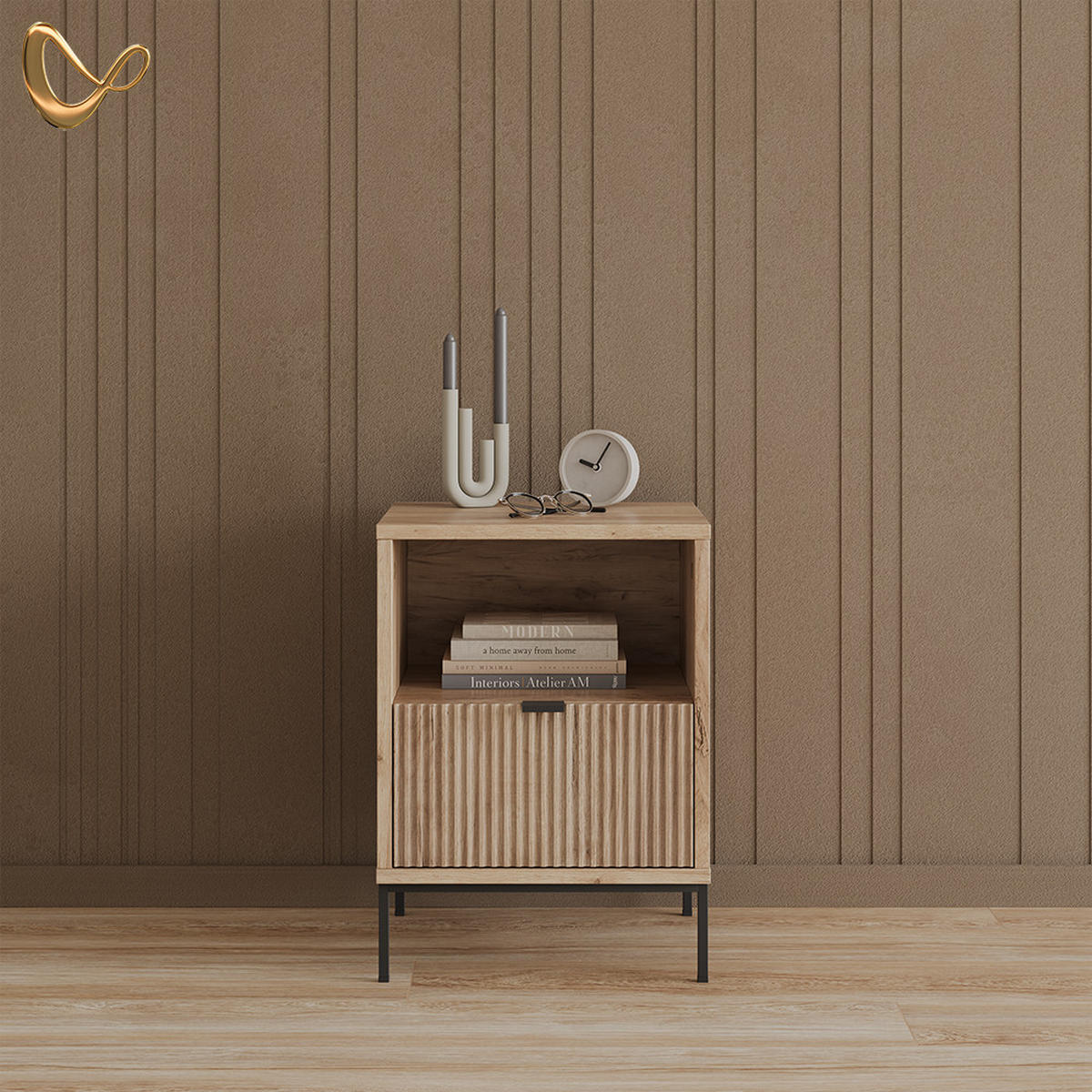 NACHTTISCH Aterno Viking Oak mit 1 Schublade - Eichefarben, Holzwerkstoff (40/55/38.1cm) - Livinity®