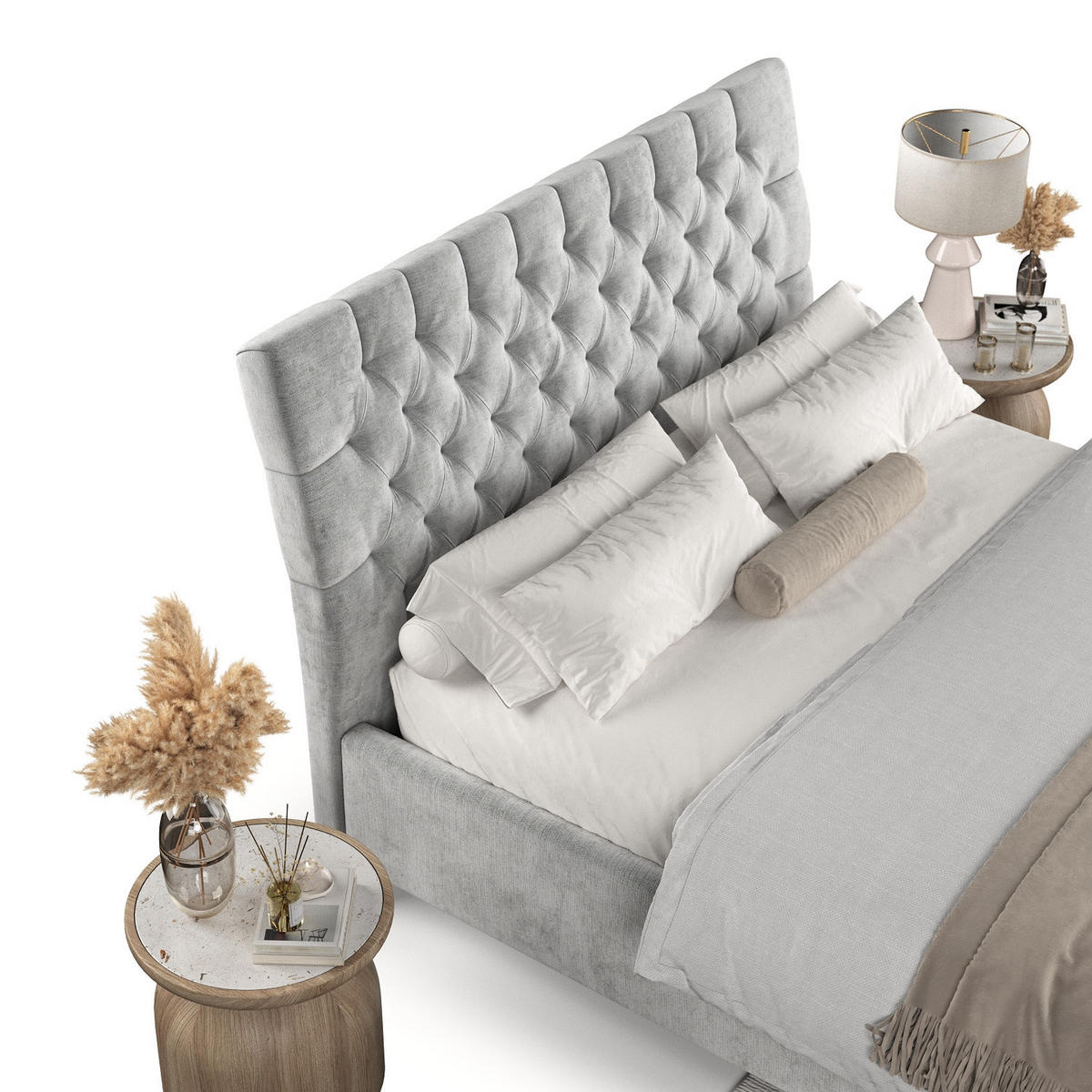 POLSTERBETT Lira 140/200 cm Hellgrau im Lotta Stoff - Hellgrau/Naturfarben, Holz/Holzwerkstoff (140/200cm) - AltaBeds