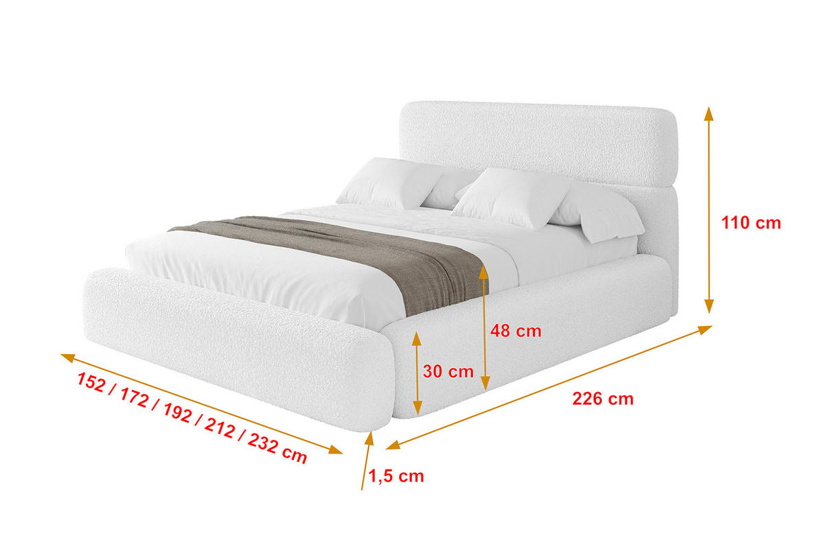 POLSTERBETT mit Bettkasten und Lattenrost, Bett mit Matratze H3/H4 - ENORA 120x200 Weiß - Weiß, Holzwerkstoff/Textil (120/200cm) - ALTDECOR