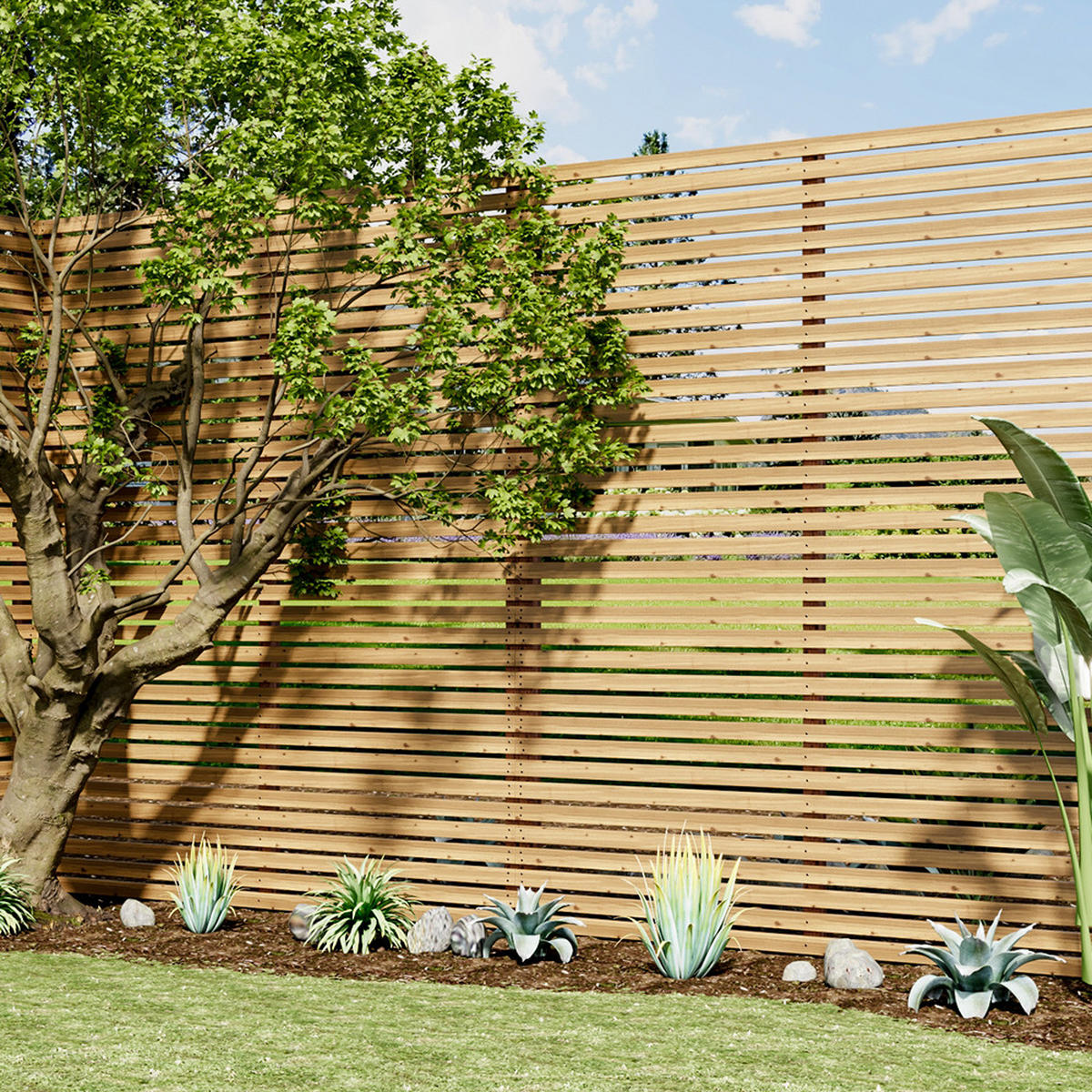 SICHTSCHUTZZAUN aus Kiefernholz in Holzfarbig Lamellen Design pflegeleicht Wasserbasierte Einfache Montage 180x210 cm 29,4 kg - Gelb, Holz (4.5/210cm) - Livingandhome