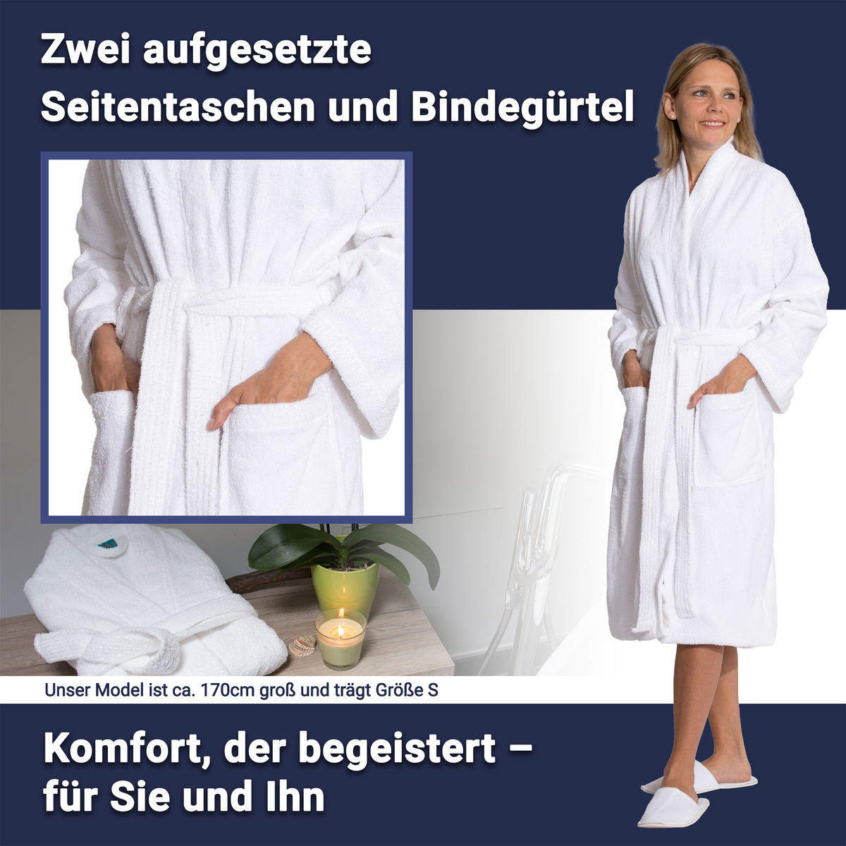 BADEMANTEL, S, 100% Baumwolle, Weiß - Weiß, Textil (Snull) - Zollner