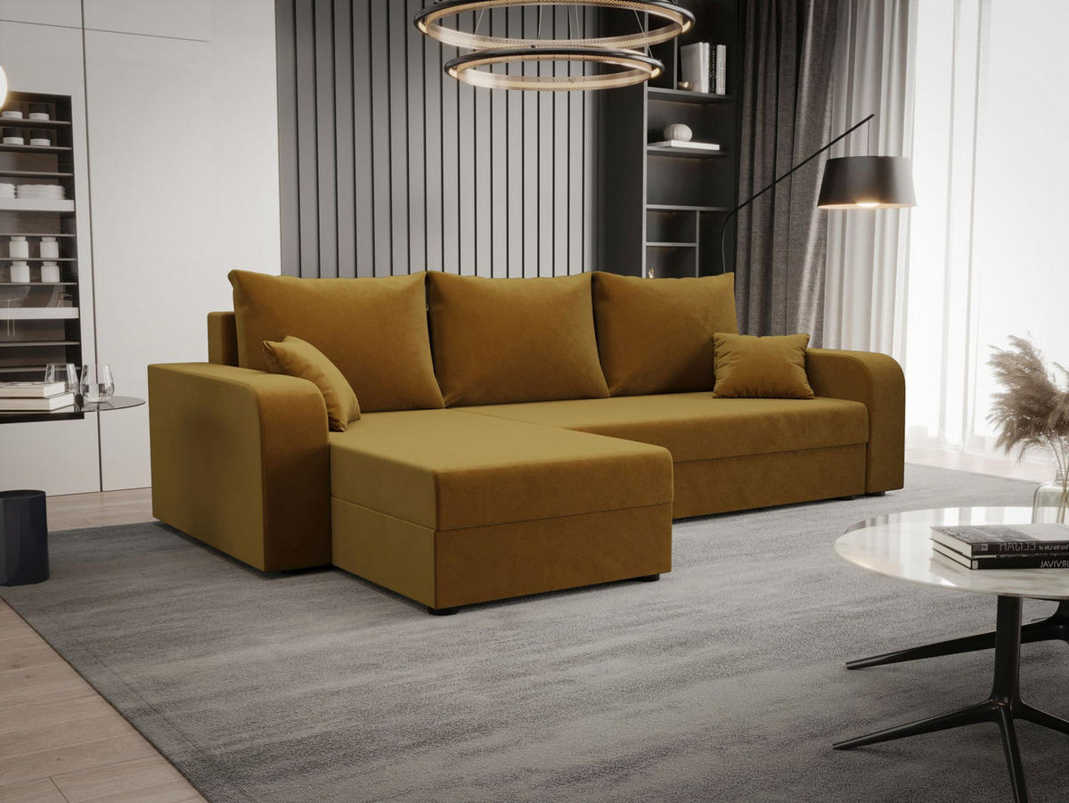 ECKSOFA HEWLET L BIS Itaka 33 Links mit Schlaffunktion - Currygelb, Textil (240/140cm) - Bedante