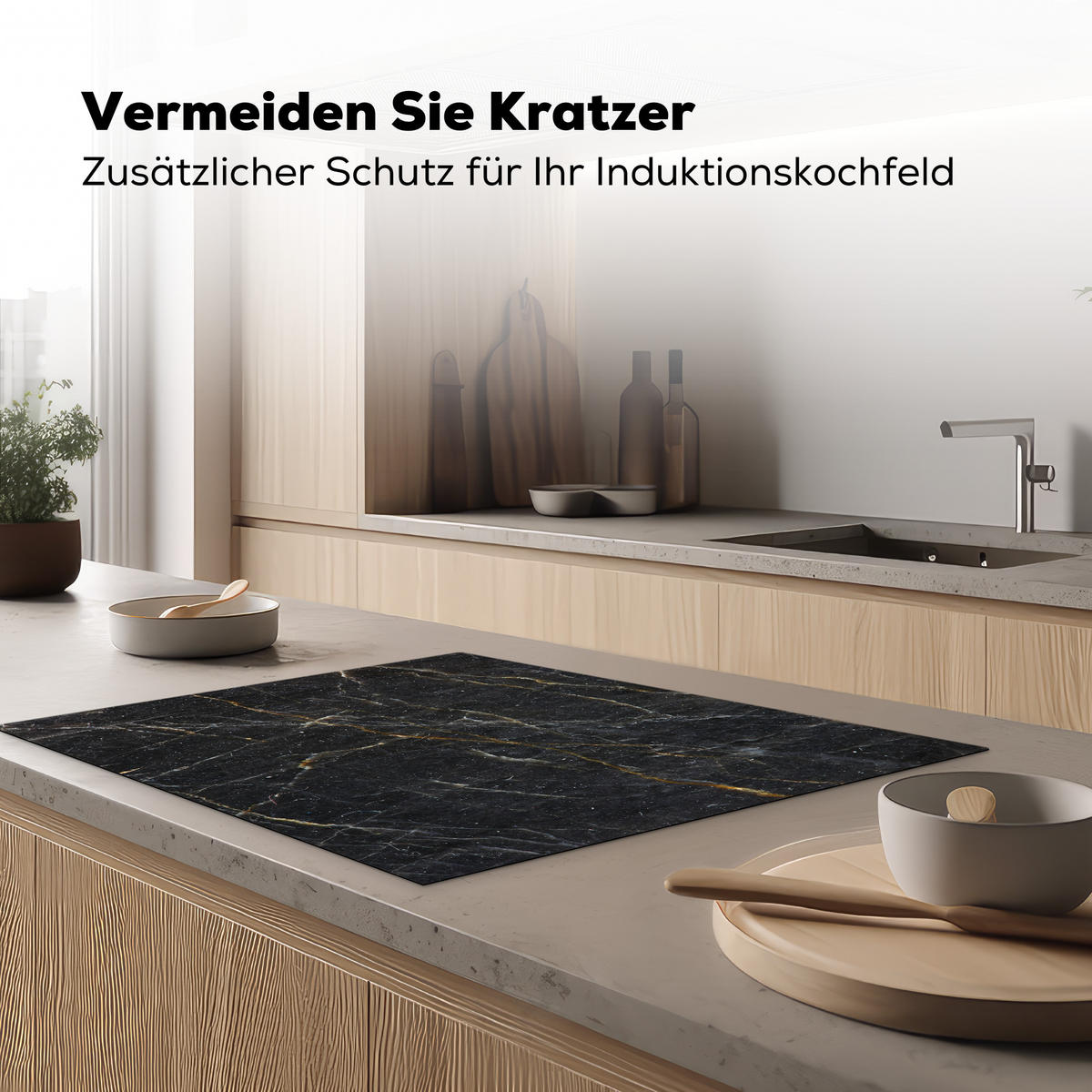 HERDABDECKPLATTE Marmor - Schwarz - Gold - Grau - Marmorstruktur 77x59 cm - Goldfarben, Kunststoff (77/59/0.2cm) - MuchoWow