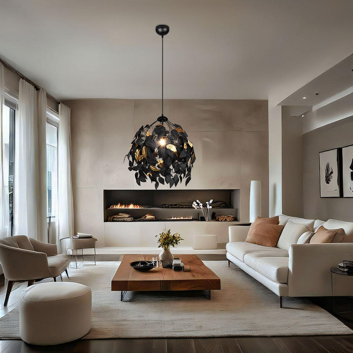 HÄNGELEUCHTE Blattdesign Metall Schwarz matt - Schwarz, Metall (38/38/150cm)