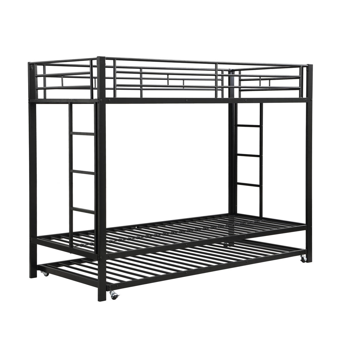 ETAGENBETT 90/200 cm aus Metall mit Ausziehbett und hohem Sicherheitsgeländer, Schwarz - Schwarz, Metall (90/200cm) - Redom