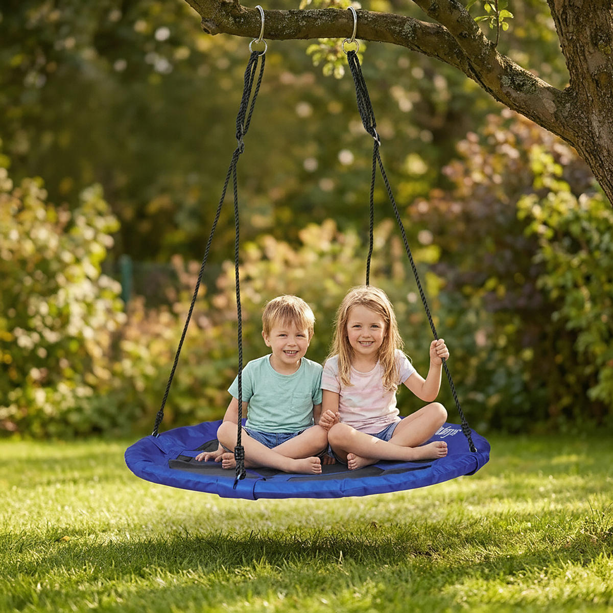 LEAGĂN-CUIB albastru închis rotund șezut închis 110 cm - multicolor, material plastic/metal (110/150/110cm) - Relaxdays