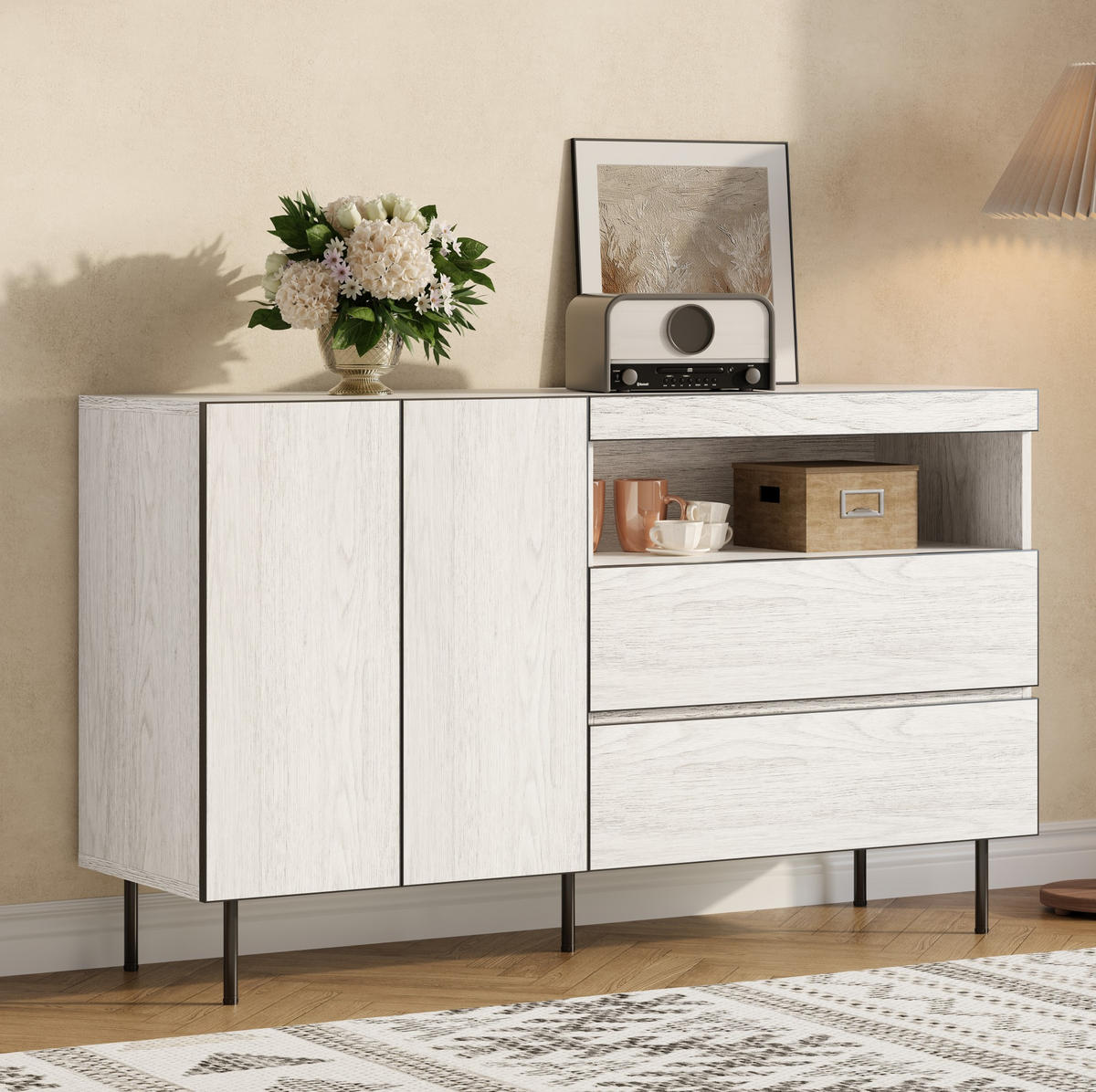 KOMMODE aus Spanplatte 140x42x77cm in Weiß mit Soft-Close - Weiß, Holzwerkstoff (140/77/42cm) - Modfu
