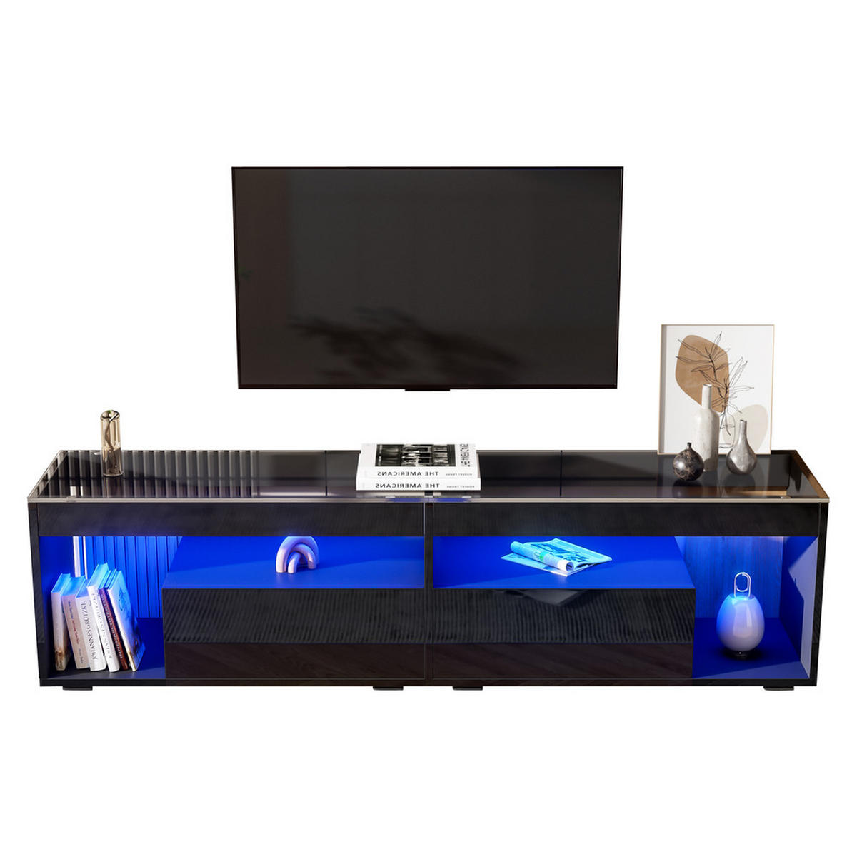 TV-SCHRANK Hochglanz LED-Beleuchtung 2 Schubladen Schwarz bis 70 Zoll - Schwarz, Holz (48.9/15.24/104.14cm) - FLIEKS