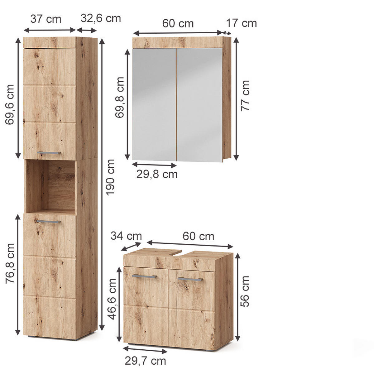 SADA NÁBYTKU DO KOUPELNY Luna Dub Wotan - dub Wotan, kompozitní dřevo (60/56/34cm) - Vicco