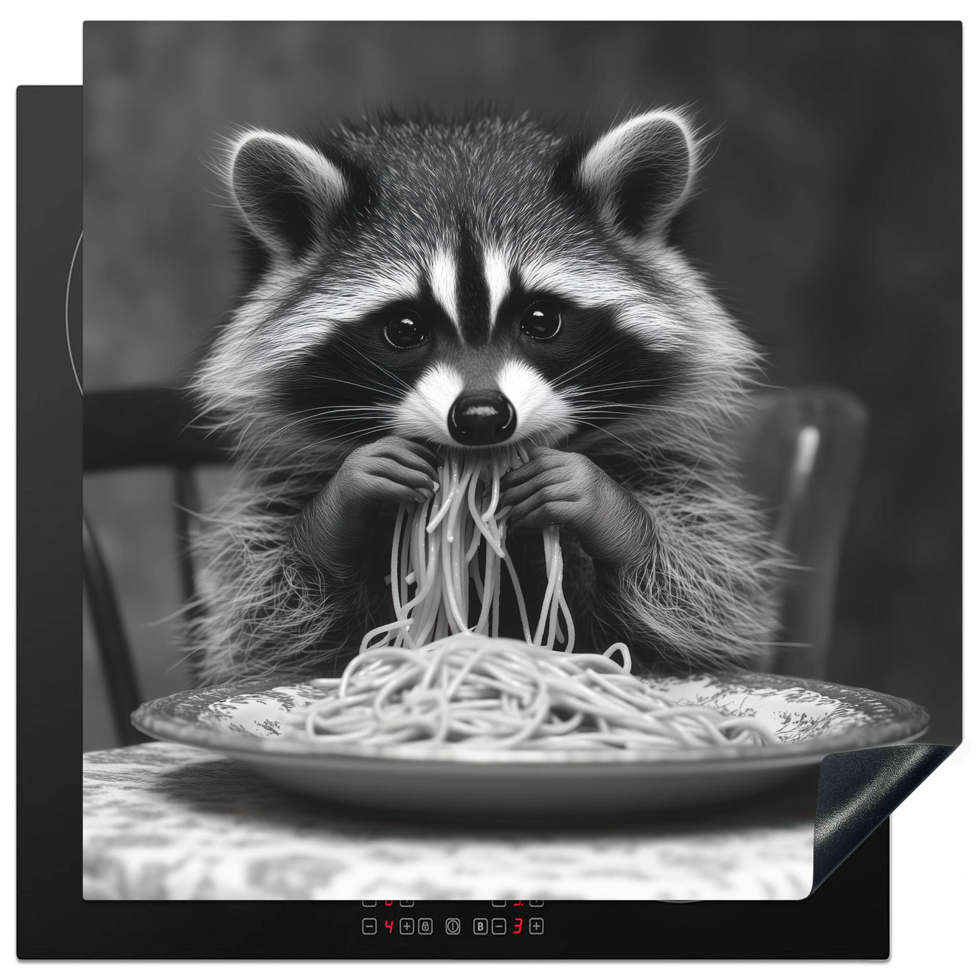 ZAŠČITA ZA INDUKCIJSKO PLOŠČO Rakun 78x78 cm cm - siva, umetna masa (78/78/0.2cm) - MuchoWow