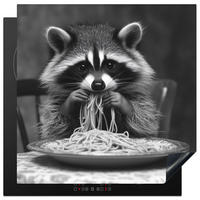HERDABDECKPLATTE Waschbär - Niedlich - Pasta - Tischtuch - Schwarz - Weiß Induktionsmatte 78x78 cm - Grau, Kunststoff (78/78/0.2cm) - MuchoWow