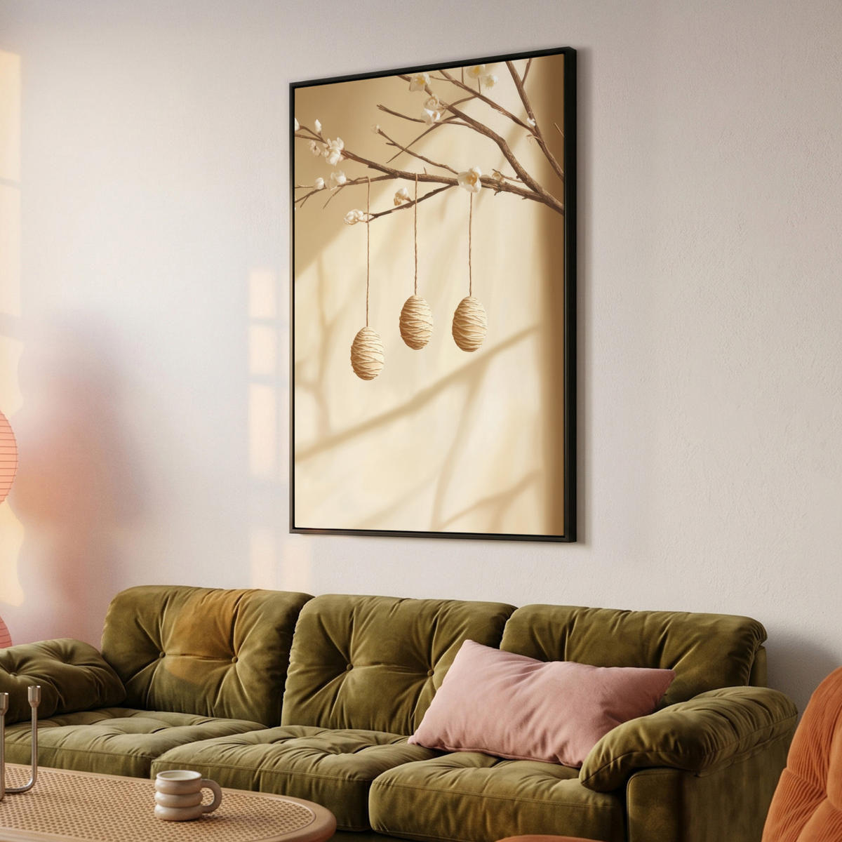 LEINWAND Bilder mit Rahmen - Beige - Osterkuchen - Eier - 90x140 - Beige, Textil (90/140cm) - MuchoWow