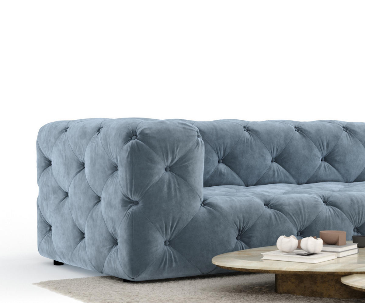 ECKSOFA Cosimo Blau Grau Samtstoff - Blaugrau/Schwarz, Holz/Holzwerkstoff (325/228cm) - Maison de Reve