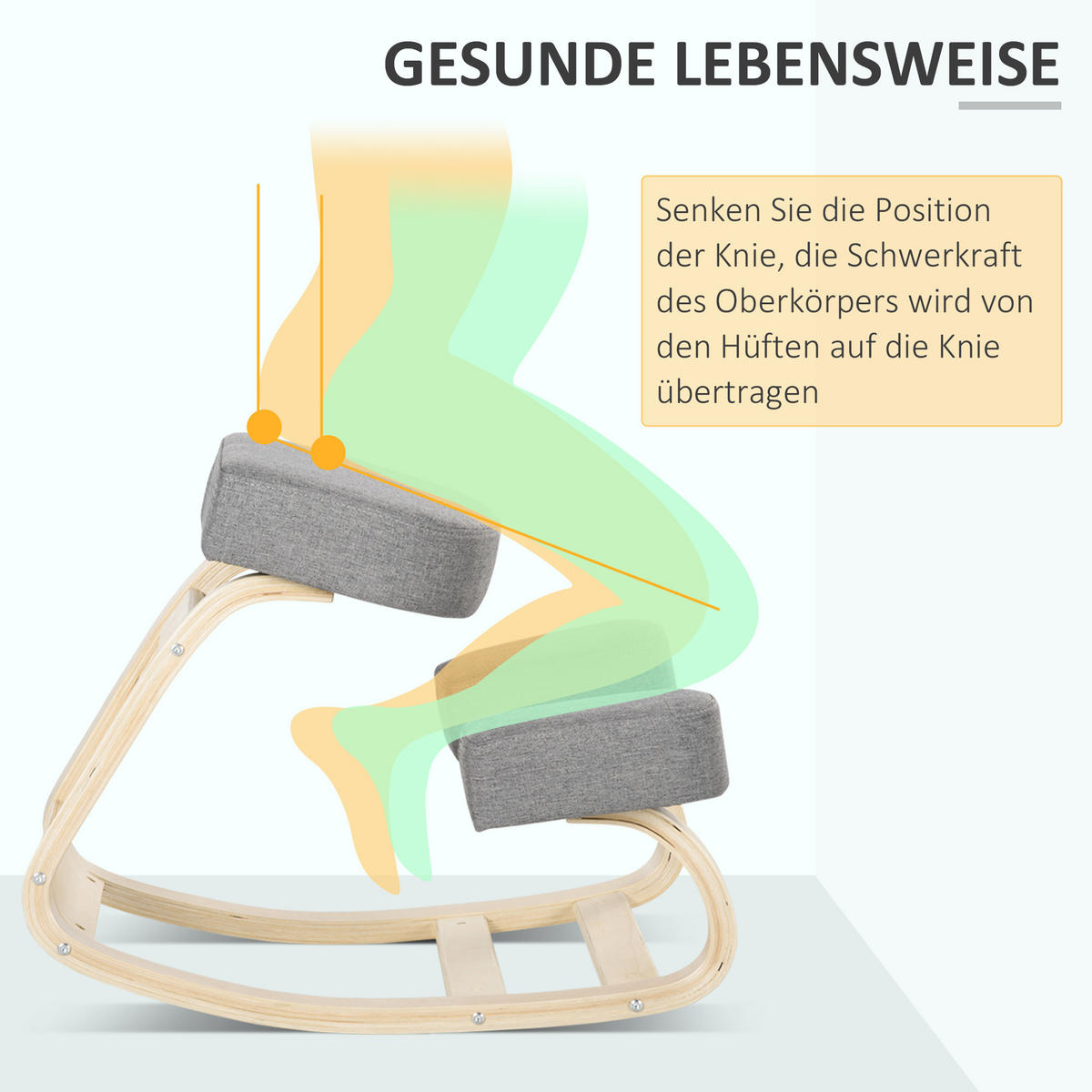KNIESTUHL, ergonomischer Sitzhocker, Polsterhocker, 120 kg belastbar, Grau - Grau, Holz/Textil (51/58/69cm) - Vinsetto