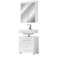 BADMÖBEL-SET weiß Hochglanz 2-teilig 60 cm, Badkombination in modernem Design - Weiß Hochglanz/Silberfarben, Glas/Holzwerkstoff (60/190/34cm) - Top.Furn