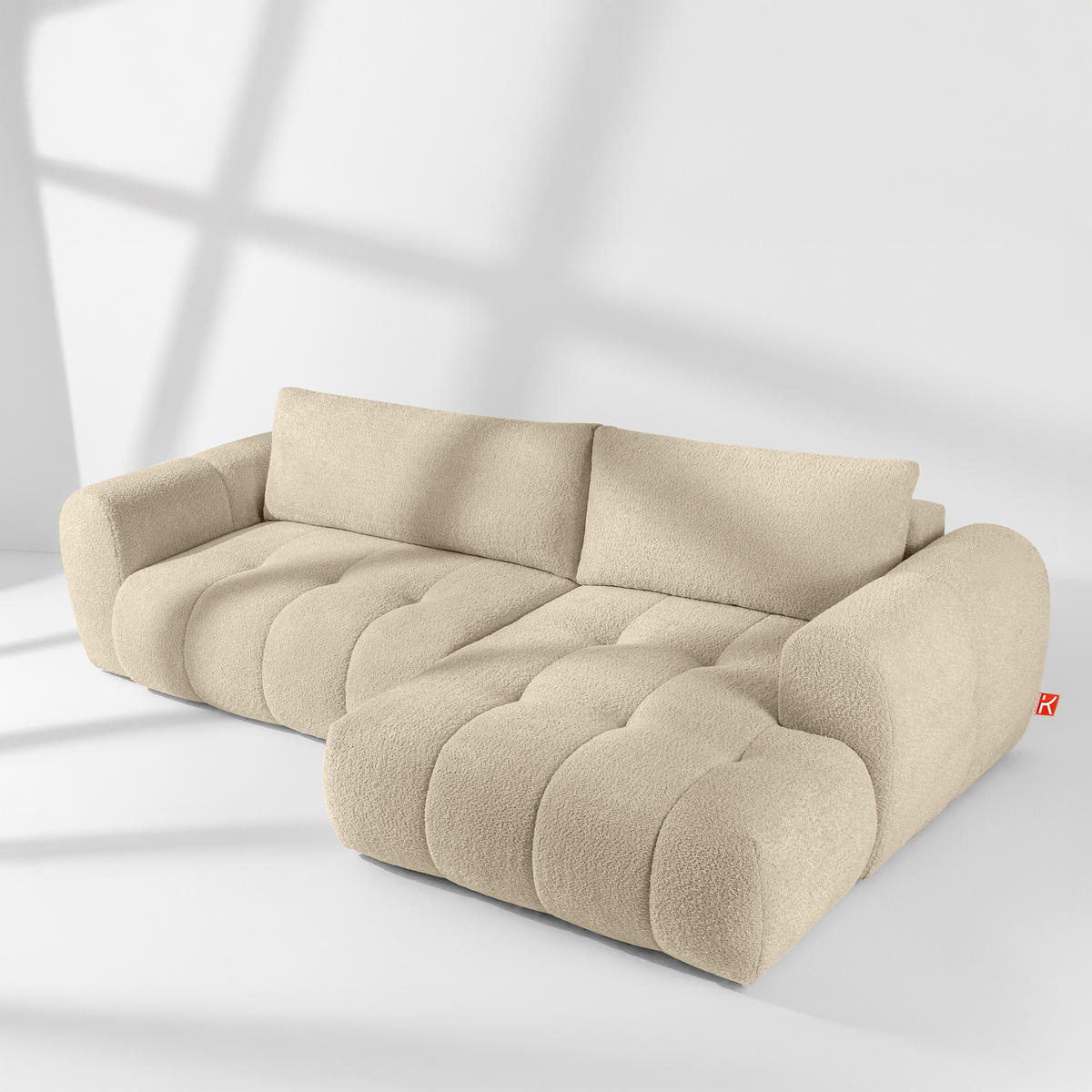 ECKSOFA RECHTS LIRA, Hellbeige, Bouclé - Beige, Holz/Holzwerkstoff (295/112cm) - KONSIMO®