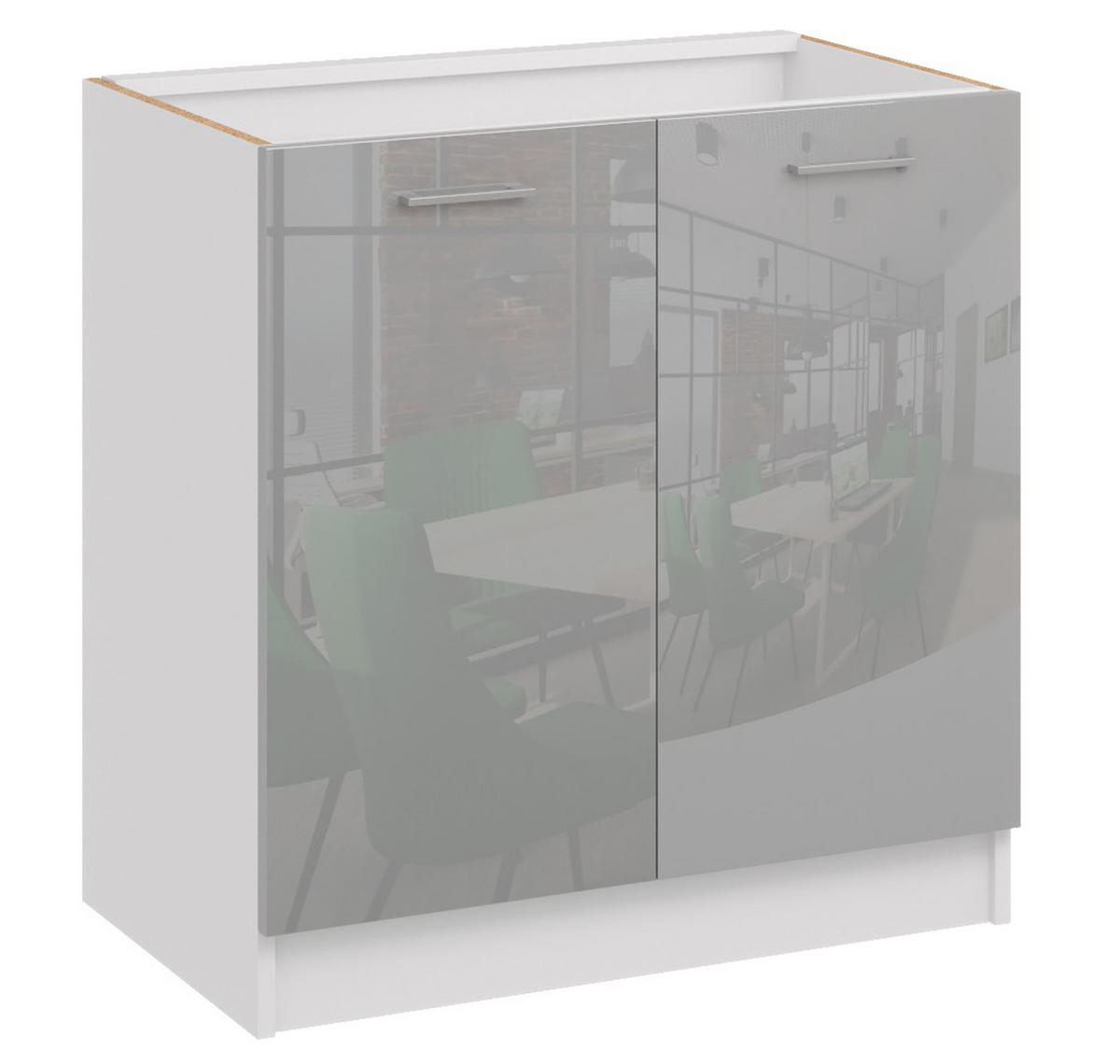 KÜCHENUNTERSCHRANK D80 2D grau glanz - Grau, Holzwerkstoff (80/82/44cm) - roe furniture