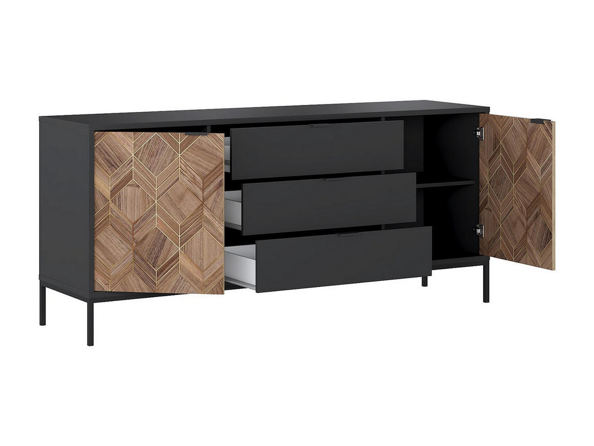 SIDEBOARD mit 2 Türen & 3 Schubladen - Schwarz & Holzfarben dunkel - MIALINE - Schwarz, Holz (185/83/49cm) - Vente-Unique