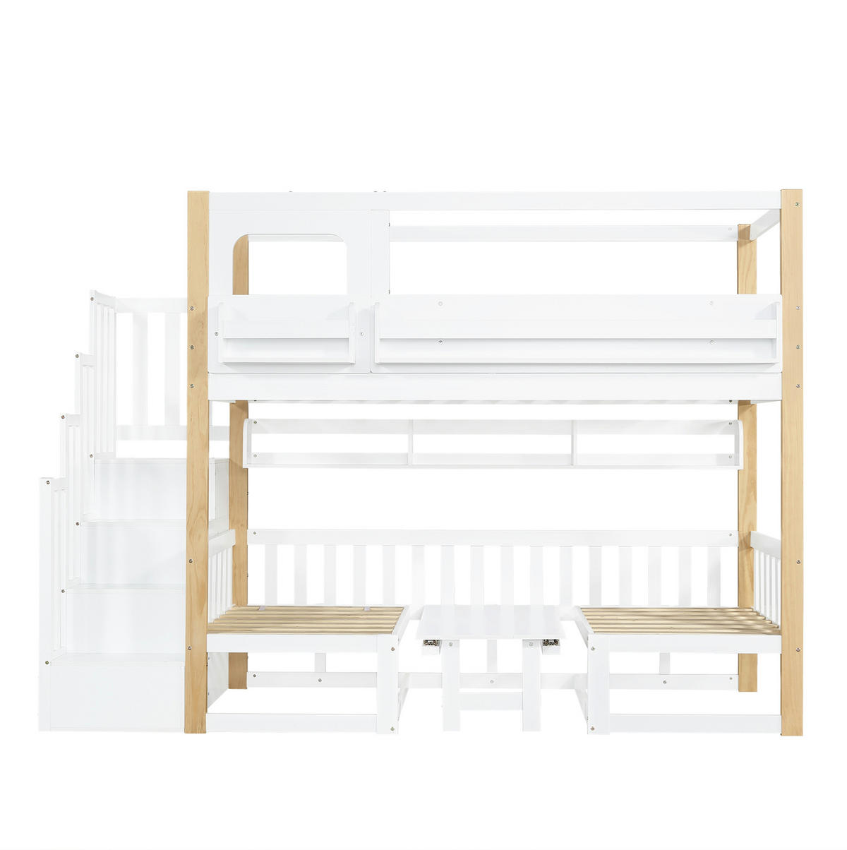 ETAGENBETT 90/200 cm mit Klapptisch und Aufbewahrungstreppe in Weiß/Natur - Weiß, Holz - BEAOK