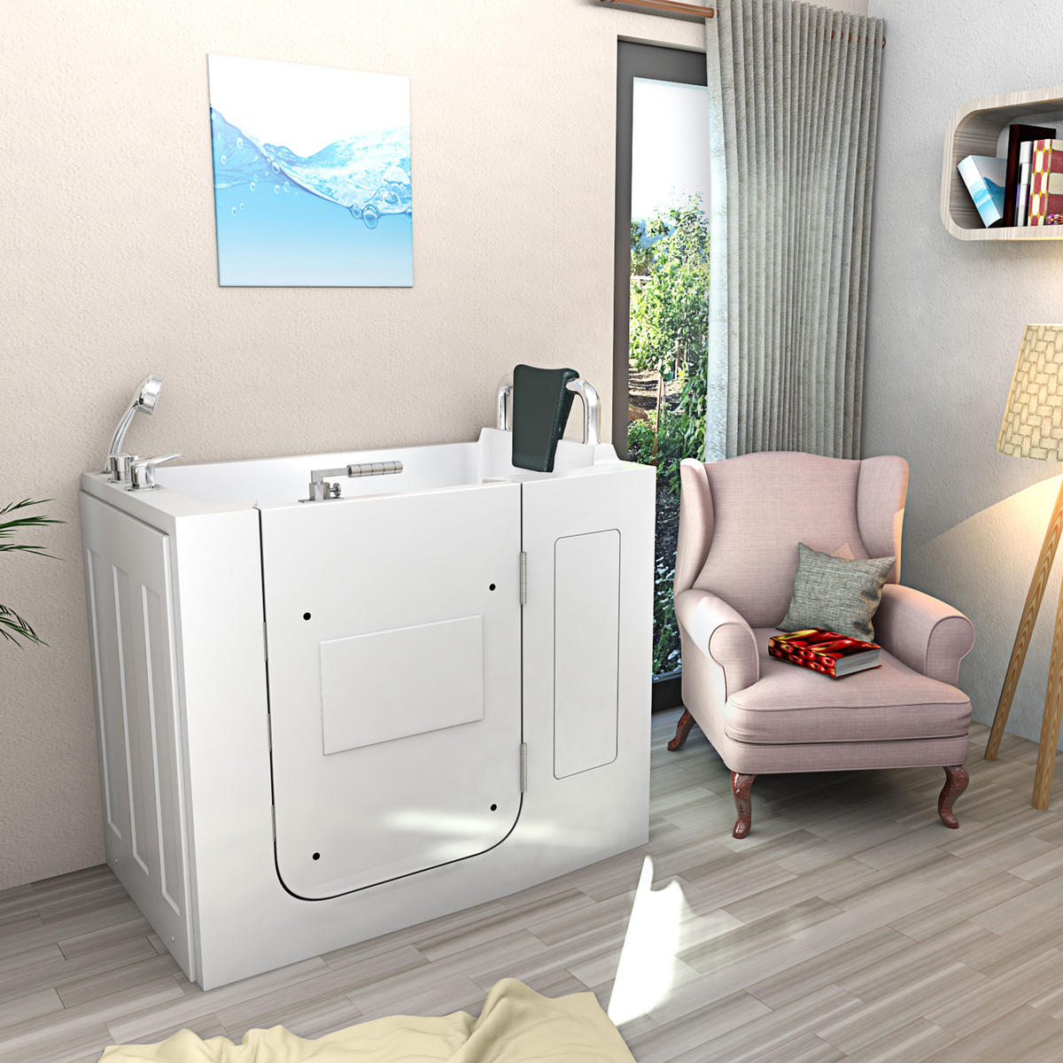 SITZBADEWANNE Senioren Sitzwanne mit Tür S08-B-R 110x68cm - Weiß, Glas/Kunststoff (68/114/110cm) - AcquaVapore by Sandra Jentho