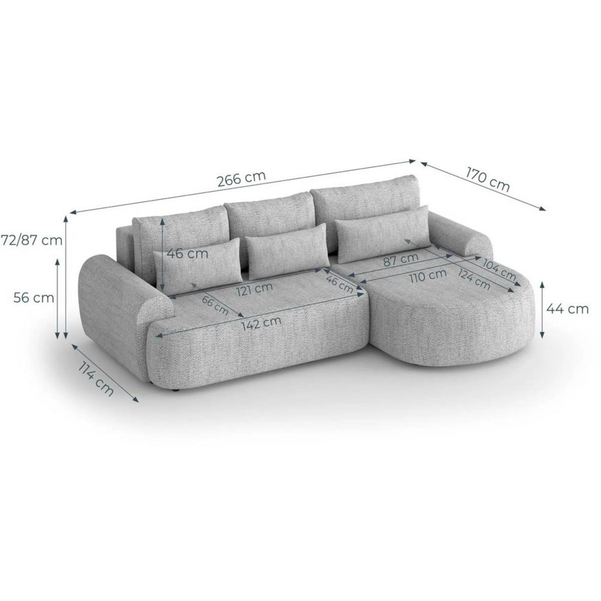 ECKSCHLAFSOFA Olivio L Beige - Beige/Schwarz, Kunststoff/Textil (266/170cm) - Beautysofa