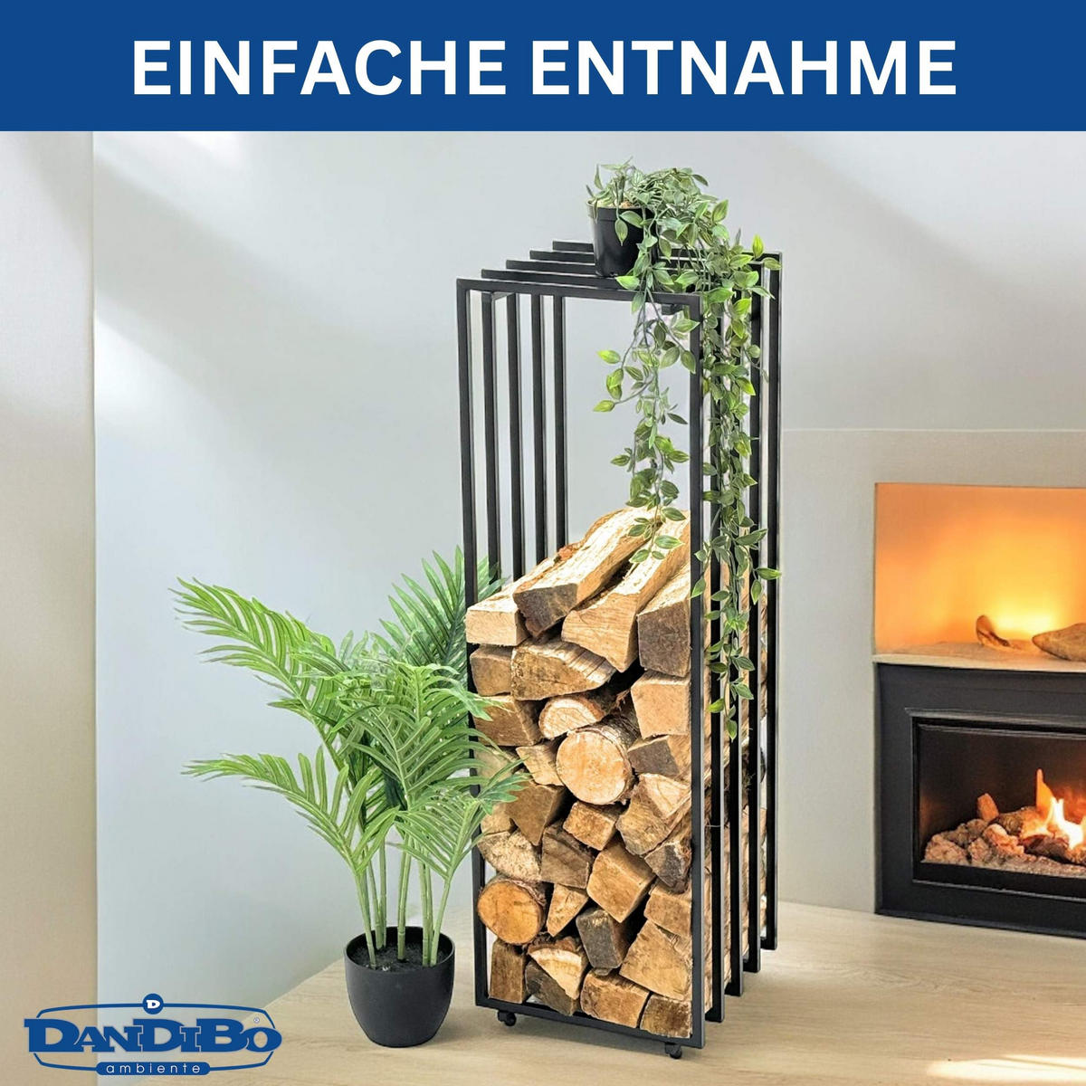 KAMINHOLZREGAL Innen Metall Schwarz - Schwarz, Metall (30/92/40cm) - DanDiBo