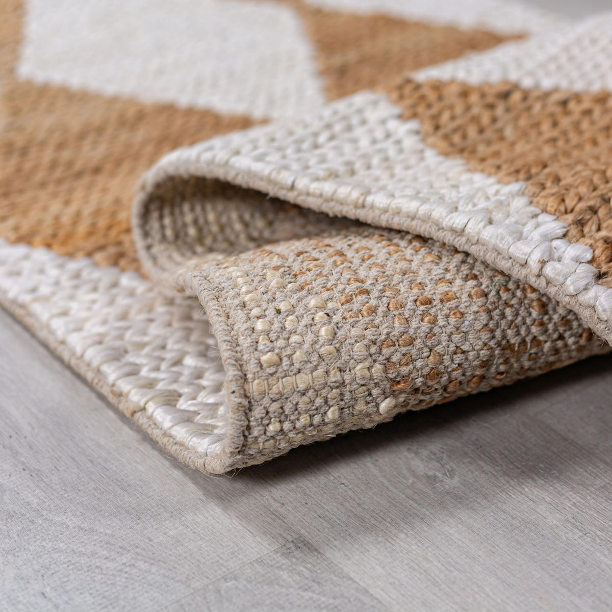 TEPPICH Jute Flachgewebe Rauten Muster, Wohnzimmer Beige Rechteckig 120x170 - Beige, Textil (120/170cm) - KADIMA DESIGN