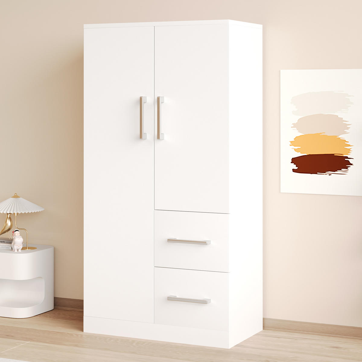 KLEIDERSCHRANK 70x40x135cm 2 Türen Schubladen Weiß - Weiß, Holz (70/135/40cm) - FLIEKS