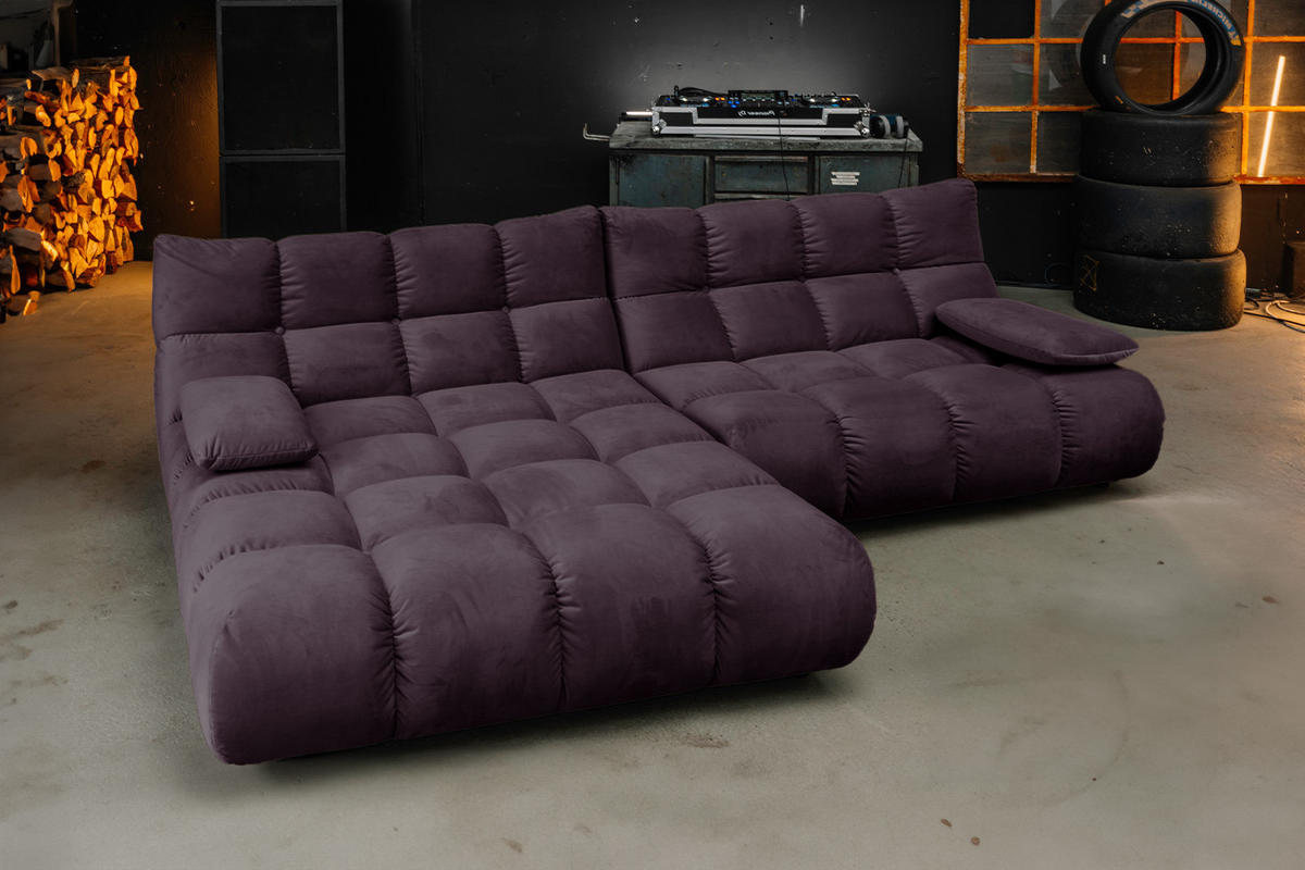 ECKSOFA VIVIEN Violett Velvet - Violett/Schwarz, Kunststoff/Textil (290/178cm) - KAWOLA