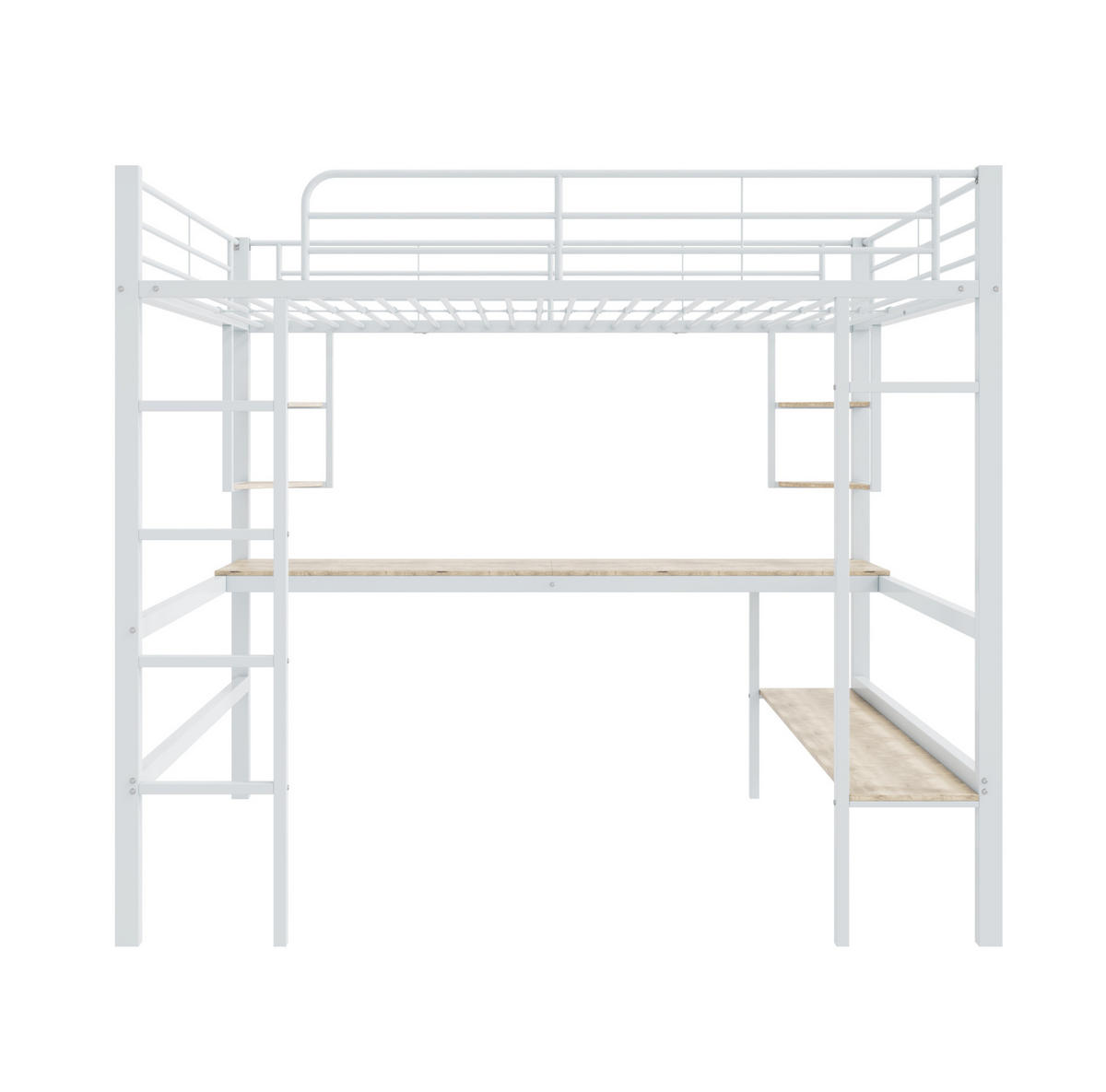 HOCHBETT 140/200 cm aus Metall mit Schreibtisch und Regalen in Weiß - Weiß, Metall (140/200cm) - Flora Grace